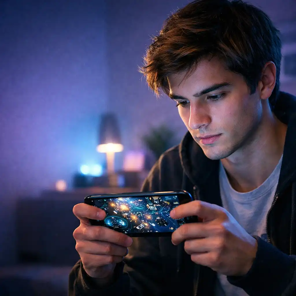 Mobilon játszó gamer